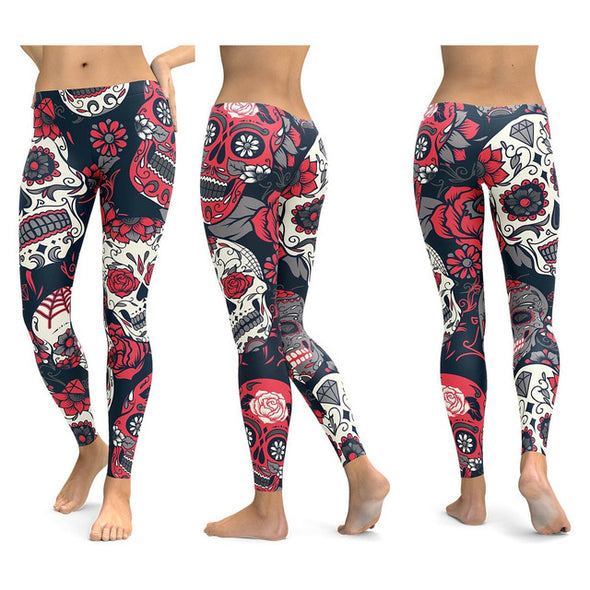 LI-FI Skull Leggings Yoga Pants Women Sports Pants Fitness Running Sexy Push Up Gym Wear Elastic Slim Workout Leggings