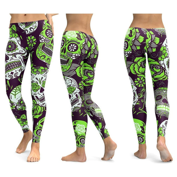 LI-FI Skull Leggings Yoga Pants Women Sports Pants Fitness Running Sexy Push Up Gym Wear Elastic Slim Workout Leggings