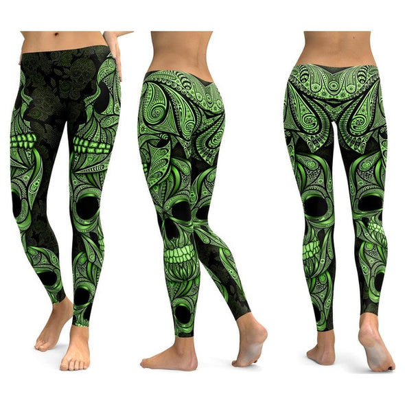 LI-FI Skull Leggings Yoga Pants Women Sports Pants Fitness Running Sexy Push Up Gym Wear Elastic Slim Workout Leggings