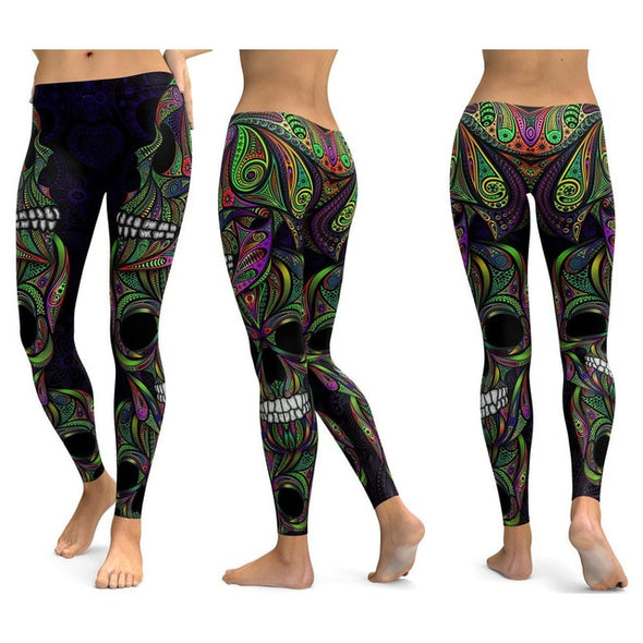 LI-FI Skull Leggings Yoga Pants Women Sports Pants Fitness Running Sexy Push Up Gym Wear Elastic Slim Workout Leggings