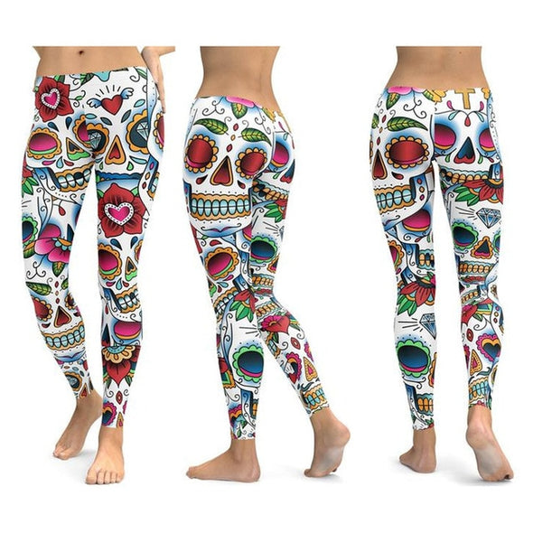 LI-FI Skull Leggings Yoga Pants Women Sports Pants Fitness Running Sexy Push Up Gym Wear Elastic Slim Workout Leggings