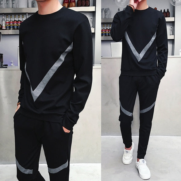2018 Autumn Mens Track Suit 2 Piece Set Sweatshirt And Joggers Pants Sportsuits Cotton Pullover Hoodies Trouser plus size M-5XL