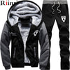 Brand New Men Set Fashion Winter Tracksuits Thick Fleece Lined Hoodies Sweatshirt + Pants Track Suit Mens Sportswear Sweat Suit