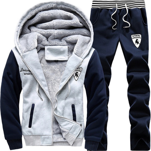 Brand New Men Set Fashion Winter Tracksuits Thick Fleece Lined Hoodies Sweatshirt + Pants Track Suit Mens Sportswear Sweat Suit