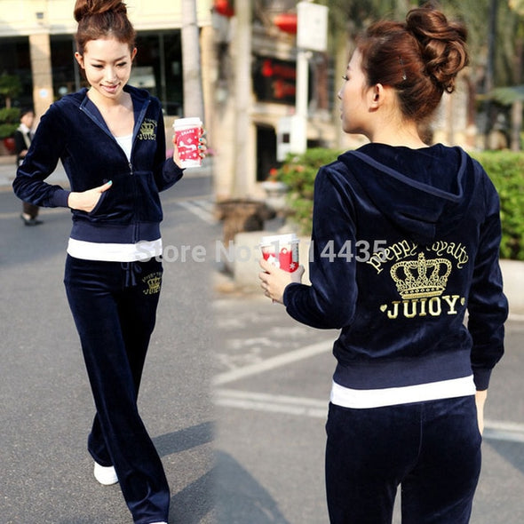 Spring / Fall 2019 Women'S Brand Velvet Fabric Tracksuits Velour Suit Women Track Suit Hoodies And Pants Size S - Xxl