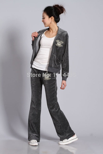 Spring / Fall 2019 Women'S Brand Velvet Fabric Tracksuits Velour Suit Women Track Suit Hoodies And Pants Size S - Xxl