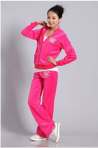 Spring / Fall 2019 Women'S Brand Velvet Fabric Tracksuits Velour Suit Women Track Suit Hoodies And Pants Size S - Xxl