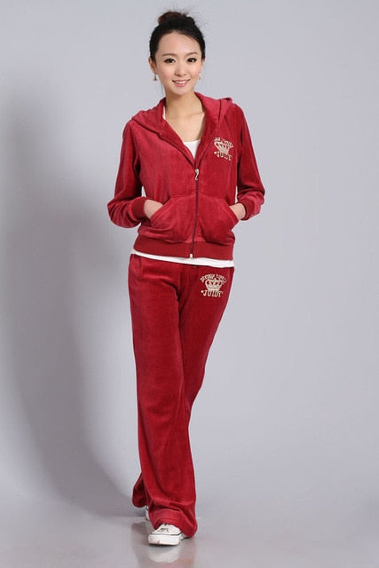 Spring / Fall 2019 Women'S Brand Velvet Fabric Tracksuits Velour Suit Women Track Suit Hoodies And Pants Size S - Xxl